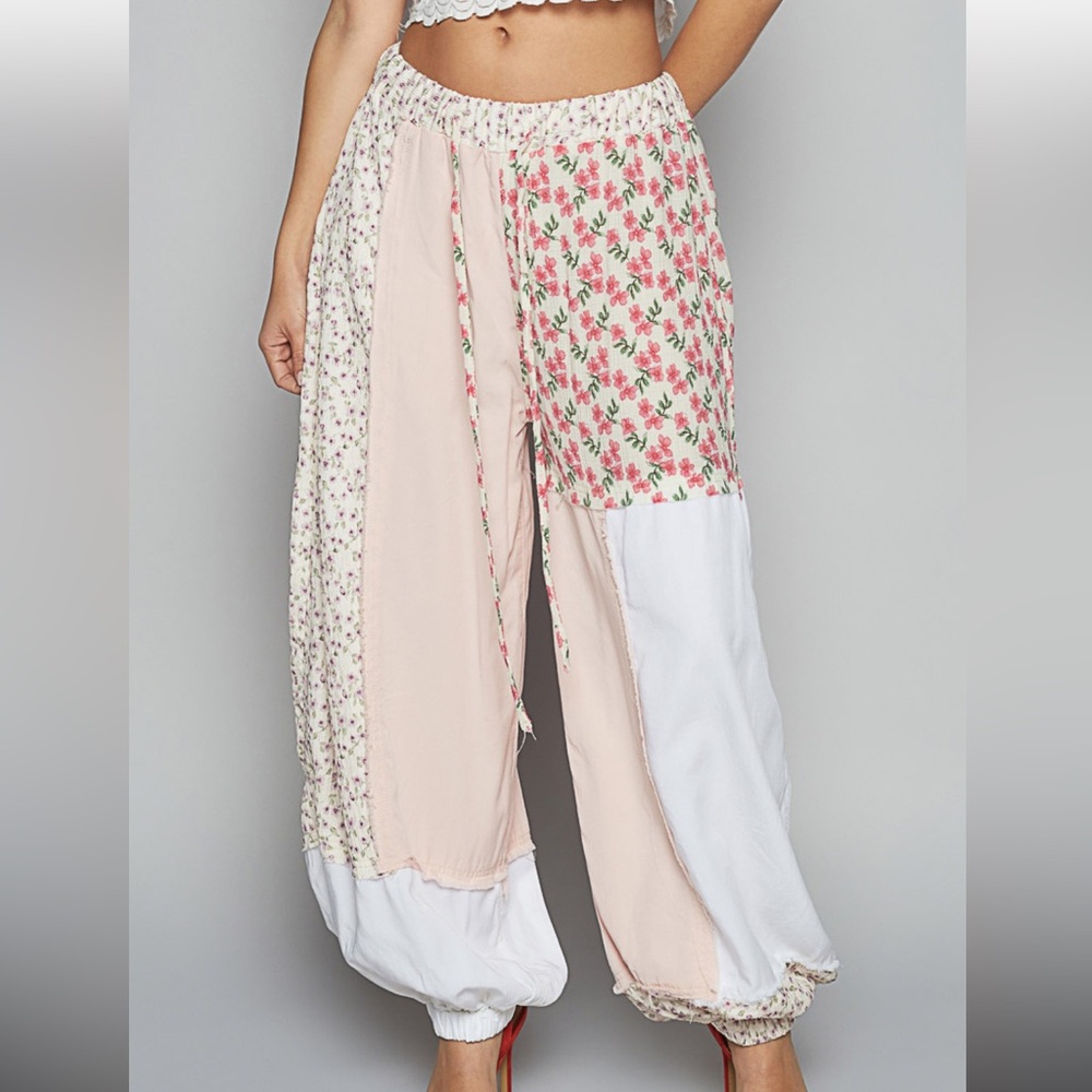 POL Patchwork Wide-Leg Floral & Pink Lounge Pants